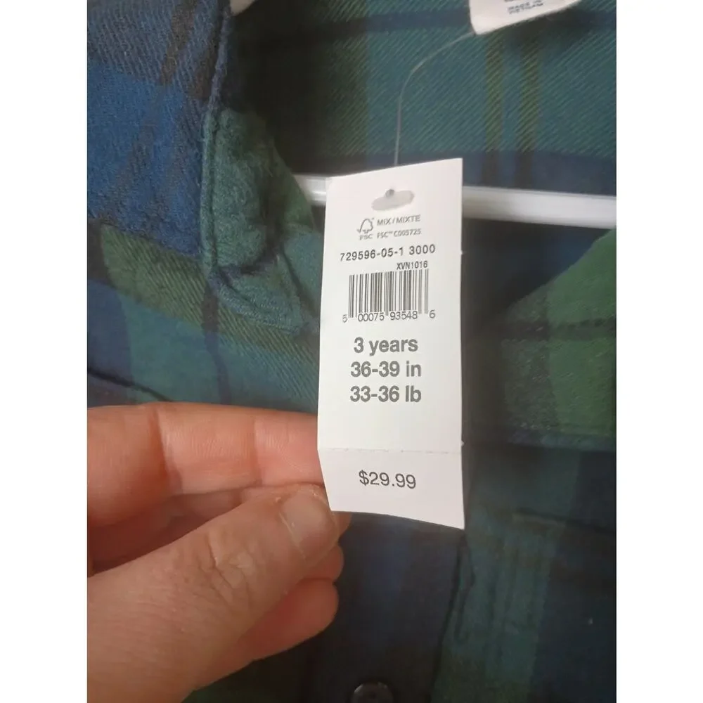 Baby Gap NWT Flannel Shirt Toddler 3 Years Multicolor Long Sleeve Button‎ Front